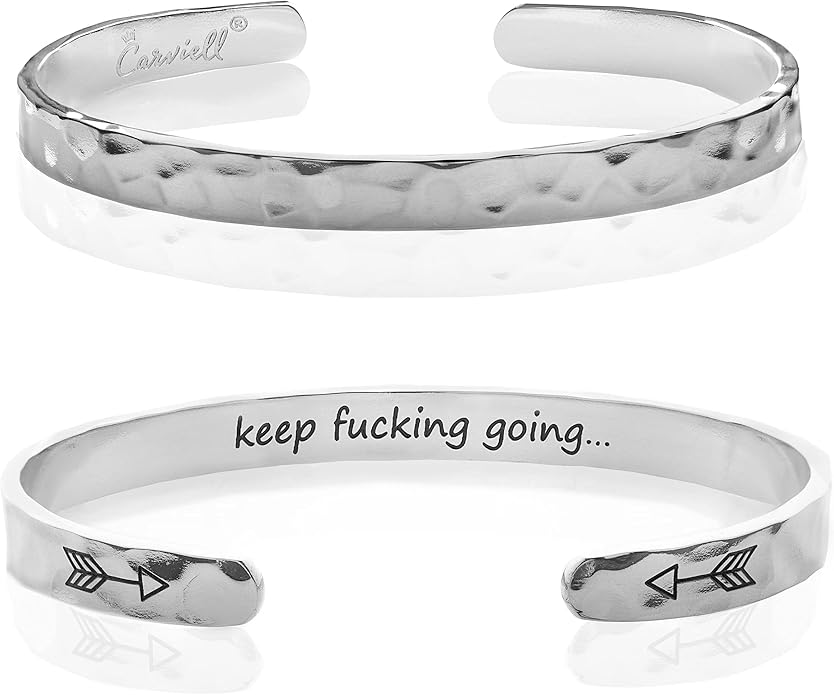 Carviell Engraved Cuff Bracelets for Women – Inspirational, Friendship, Love, Mom, Daughter, Sister, Christian, Graduation, Memorial & Wedding Gifts – 80+ Phrases – Stainless Steel, Gift-Ready
