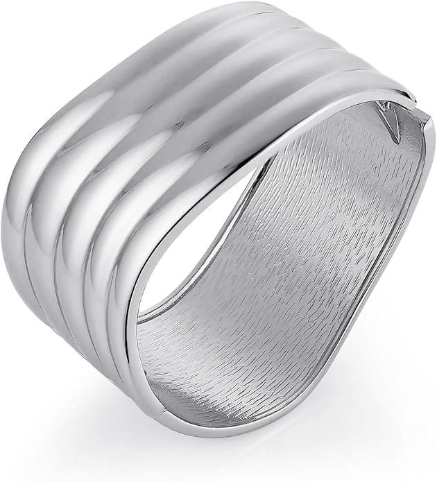 HZMAN 18K Gold Plated Wide Cuff Bracelet for Women - Premium Alloy Shiny Polished Double Layer Statement Bangle, Trendy Daily Wear Party Jewelry Accessory