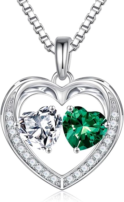 Iefil Valentines Day Gifts for Her - 925 Sterling Silver Heart Birthstone Necklace, Anniversary Birthday Gifts for Women Wife Girlfriend Mom Her