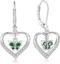 Butterfly Birthstone Heart Dangle Drop Earrings, 925 Strlings Silver 5A Cubic Zircon Leverback Earrings Jewelry Anniversary Birthday Gifts for Women