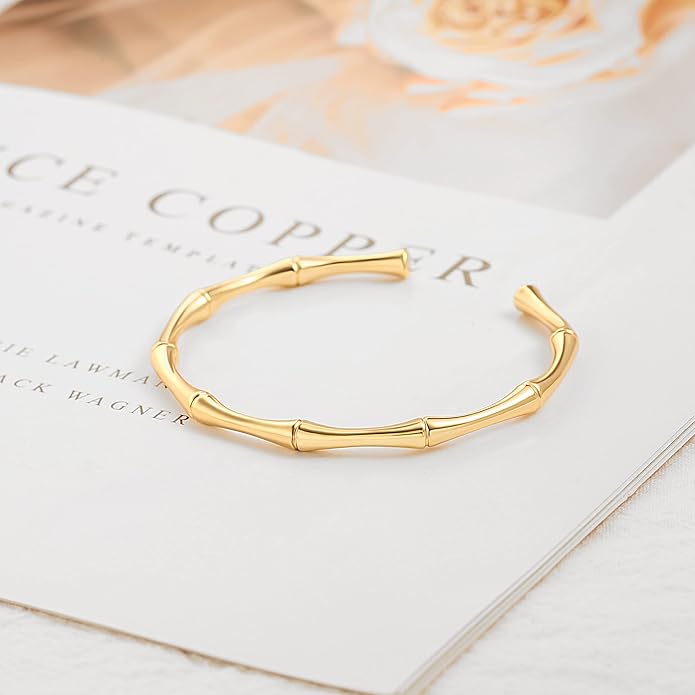 POTESSA 18K Gold Plated Cuff Bracelets Adjustable Dainty Bangle Handemade Jewelry for Women