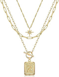 MJartoria Layered Initial Necklaces for Women Trendy, 14K Gold Plated Brass Simple Star Choker Square Letter Pendant Necklace, Paperclip Chain Necklaces Jewelry Gifts