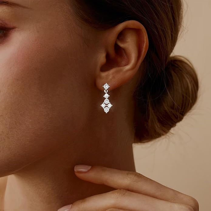 14K Gold Plated Dangle Earrings for Women Dainty Silver Drop Earring Trendy Small Long Dangling Wedding Bridesmaid Hoop Diamond Crystal Cute Earring Jewelry Valentine Gifts