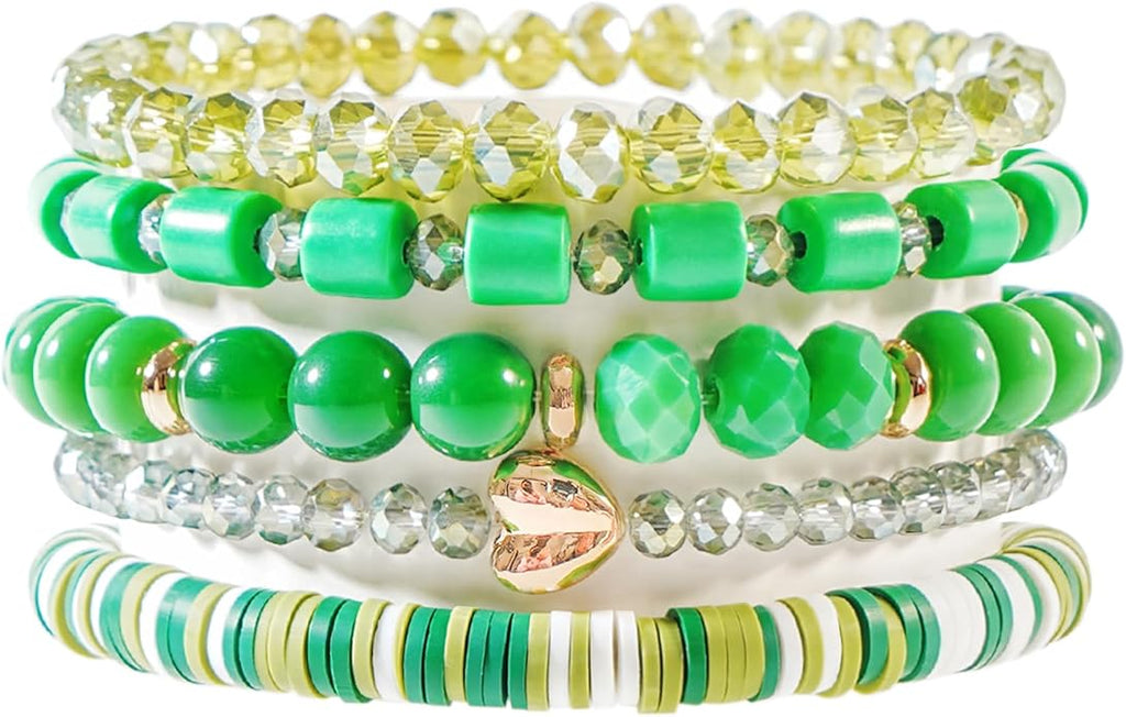 Heishi Beaded Stretch Bracelets for Women Stackable Polymer Clay Beads Bracelets Friendship Boho Summer Beach Bracelet Jewelry Set