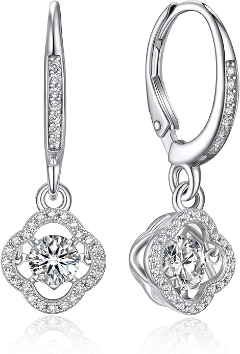 MomentWish Dangle Earrings for Women-925 Sterling Silver Moissanite Earring, Women's Gift for Valentine Birthday, D Color VVS1 Dancing Moissanite Hoops