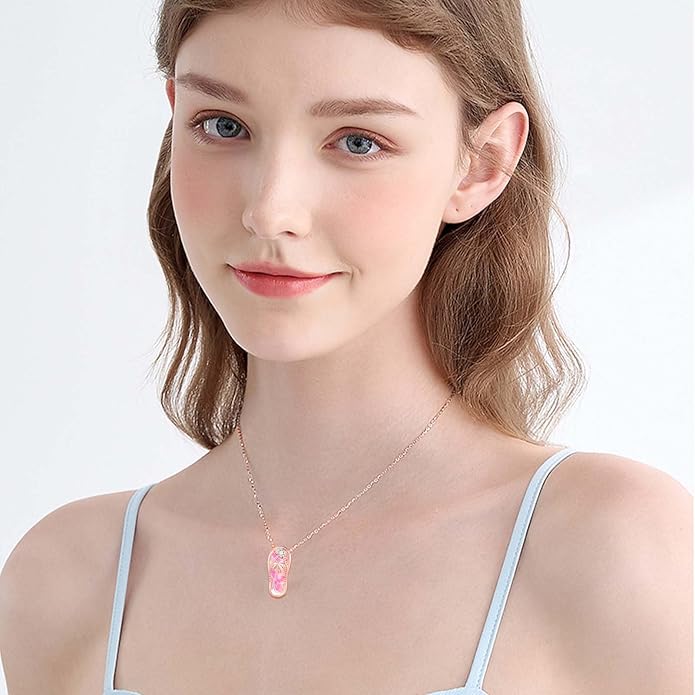 Midir&Etain Ocean Necklace 925 Sterling Silver Blue Opal Necklace Starfish/Flip Flop/Shark Pendant Beach Ocean Jewelry for Women