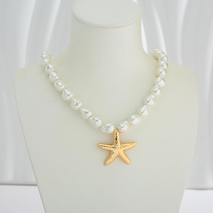 WOWORAMA Gold Necklace for Women Boho Spiral Conch Shell Necklace Starfish Necklace Vintage Ocean Sea Shell Choker Pendant Necklace Adjustable Summer Beach Jewelry