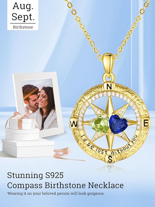 Valentine's Day Gifts for Wife 925 Sterling Silver Double Birthstone Pendant Necklaces I Love You for Always and Forever Necklace Anniversary Birthday Gifts for Wife Girlfriend Mom Her