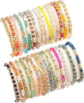 30Pcs Boho Beaded Bracelets for Women Colorful Stackable Sparkly Crystal Beads Bracelets Multi-Layer Versatile Statement Bracelets Stretch Cuff Jewelry Gifts