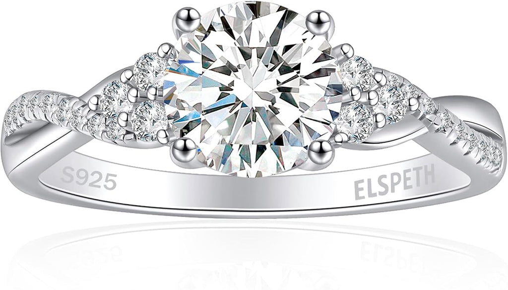 Elspeth 925 Sterling Silver Engagement Ring for Women Oval/Radiant/Pear/Princess/RoundCut Cubic Zirconia Promise Ring Size 4-10