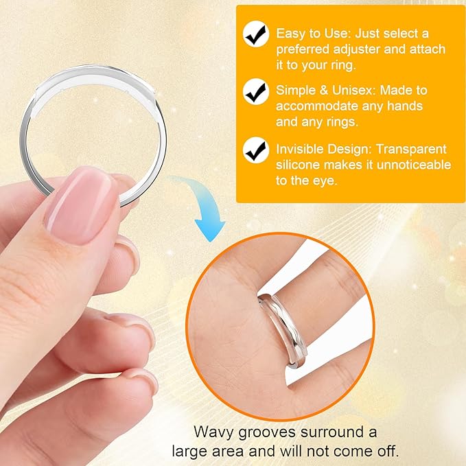 Ring Sizers for Loose Rings, 14 Pack Invisible Ring Size Adjuster Silicone, Ring Guards Spacer Tightener Resizer Fitter for Women Men, Make Ring Smaller Without Resizing Thick Band (Transparent-14PCS)