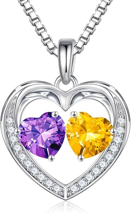 Iefil Valentines Day Gifts for Her - 925 Sterling Silver Heart Birthstone Necklace, Anniversary Birthday Gifts for Women Wife Girlfriend Mom Her