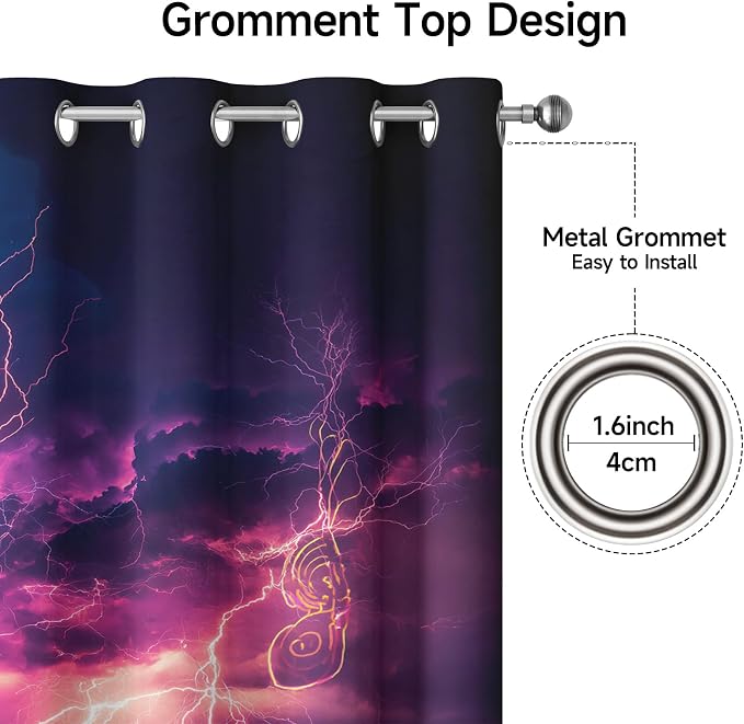 Thunderstorm Curtains for Bedroom 63 Inch Length 2 Panels, Treble Clef Drapes - Image 6
