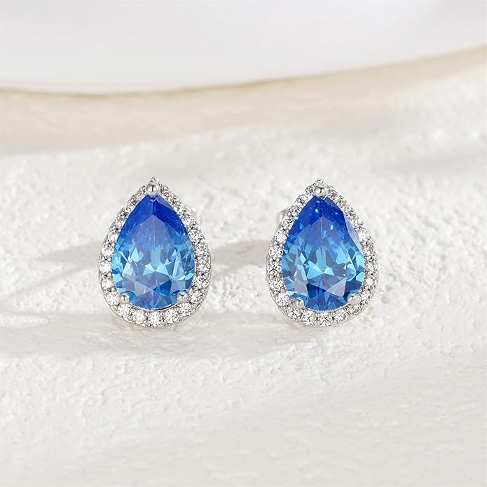 YOMELA Cubic Zirconia Earrings Studs, Halo CZ Birthstone Simulated Diamond Stud Earrings for Women