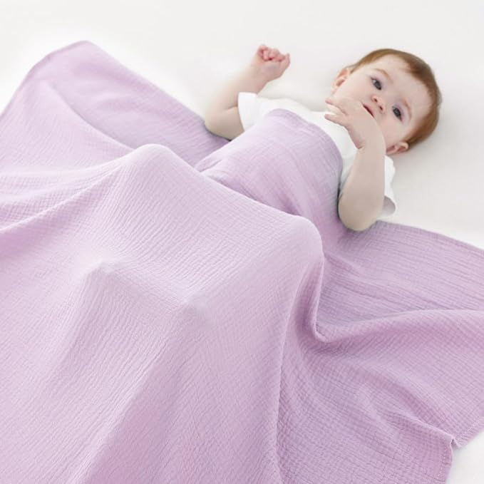 Muslin Swaddle Blankets for Newborns, 2 Pack Large 40 x 40 Inches, 100% Cotton Receiving Blankets, Soft and Breathable Baby Swaddles, Baby Essentials for Girls, Shower Gift, Pink and Purple