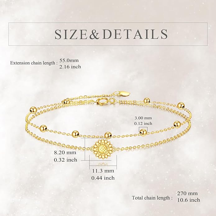 KECHO 14k Yellow Gold Butterfly/Dragonfly/Frog/Sunflower/Daisy/Tree of life/Moon/Clover Bracelet Anklet for Women