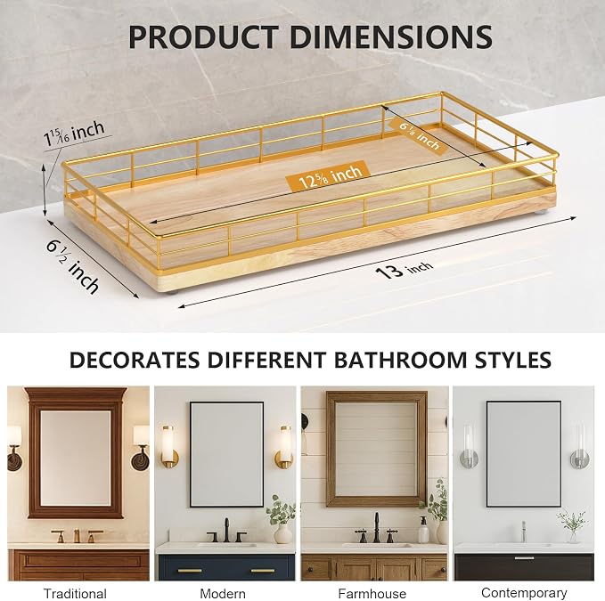 Toilet Paper Basket Organizer, Oak Wood Toilet Tank Tray - Image 6