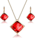 EVEVIC Square Austrian Crystal Necklace Earrings for Women Fashion 18K Gold Plated Hypoallergenic Jewelry Set