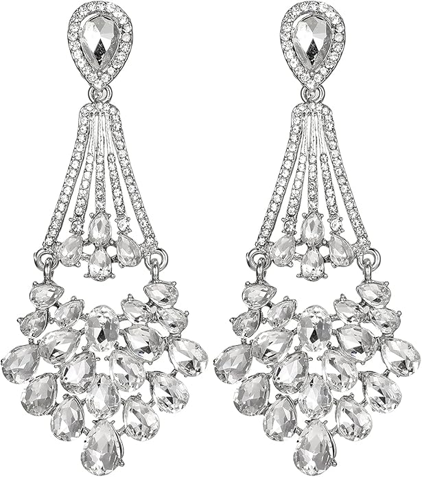 mecresh Flower Teardrop Bridal Wedding Dangle CZ Earrings in Silver/Gold Tone for Women Girl Bride Gift …