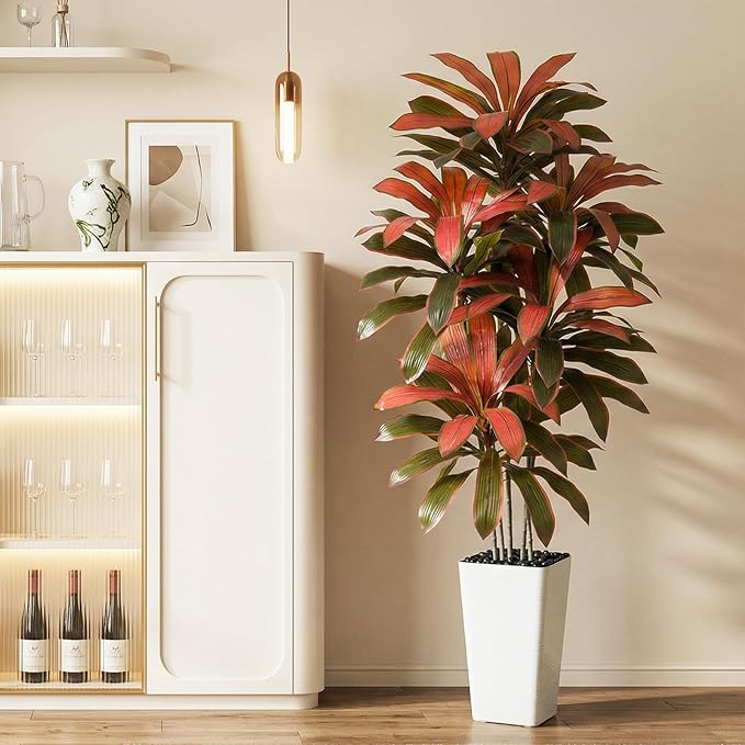 Artificial Dracaena Tree: 5FT Fake Plants Silk Faux Trees（White Pot） | - Image 8