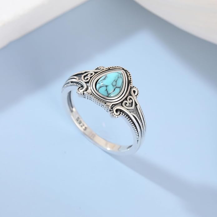 Boho Turquoise Ring for Women Sterling Silver Western Style Statement Ring Bohemian Jewelry Gifts