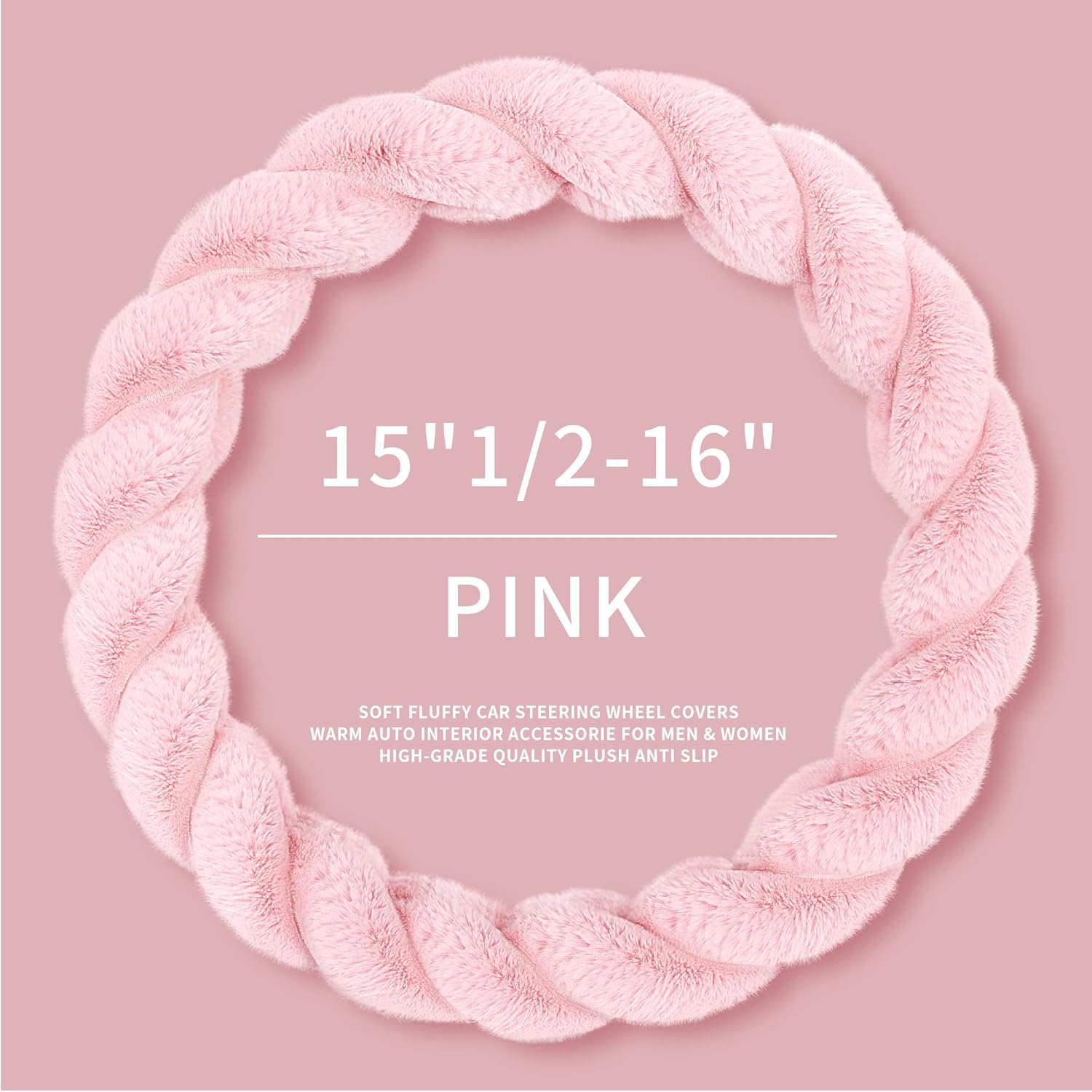 Luxury Fluffy Winter Car Steering Wheel Cover for Women Soft Warm Handle Cover for Jeep Truck Van F150 Universal Fuzzy Anti Slip, Pink
