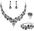 BriLove Wedding Bridal Jewelery for Women Austrian Crystal Teardrop Cluster Statement Necklace Dangle Earrings Link Bracelet Set