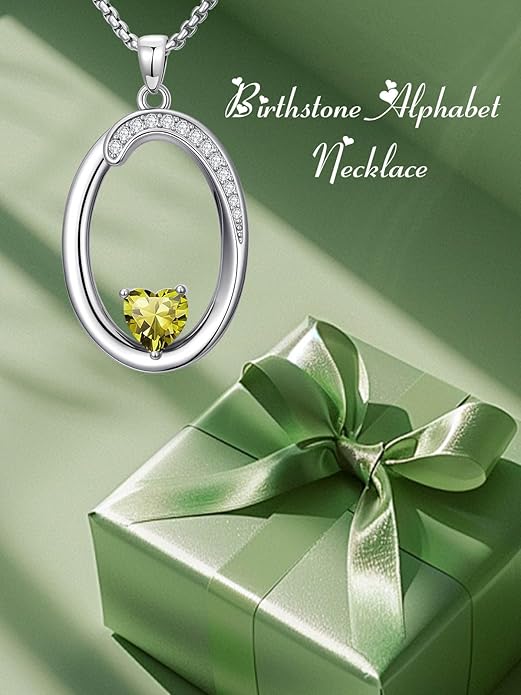 Valentines Day Gifts for Women Alphabet A to Z Initial Birthstone Pendant Necklaces for Women - 18k White Gold Plated Personalized Name Jewelry Valentine Mothers Day Birthday Gifts for Women Her Girlfriend