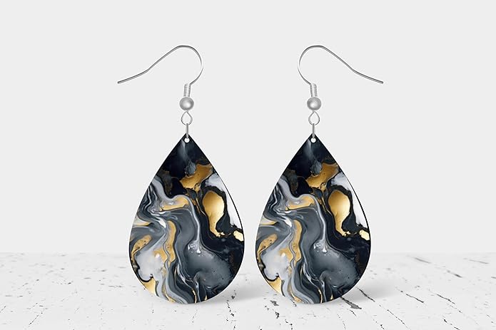 Teardrop Wood Earrings Light Weight Printed Image Dangle Jewelry, Fun and Funky