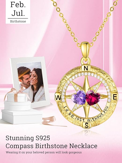 Valentine's Day Gifts for Wife 925 Sterling Silver Double Birthstone Pendant Necklaces I Love You for Always and Forever Necklace Anniversary Birthday Gifts for Wife Girlfriend Mom Her
