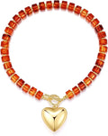 GZQ Chunky Gold Heart Necklace for Women, Acrylic Beaded Chain with Puff Heart Adjustable Clasp, Perfect for Daily Wear Party Date Streetwear Outfits Fashion Jewelry Gift