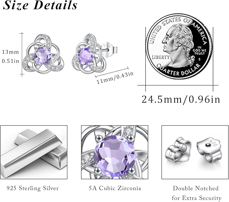 MEDWISE 925 Sterling Silver Birthstone Stud Earrings for Women Birthday Jewelry Gifts for Daughter Mother Women Valentines Day Gifts for Her