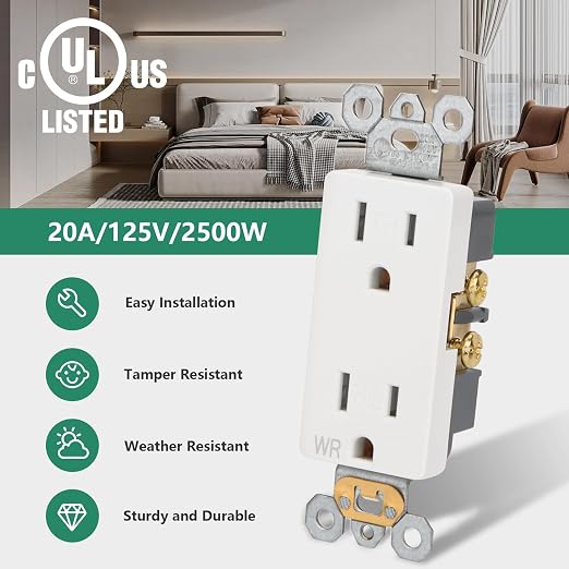 10-Pack 15A Contractor Weather & Tamper Outlet WR TR White Kit | Contractor - Image 8