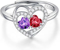 Iefil Adjustable Ring for Women - 925 Sterling Silver Double Birthstone Rings, Anniversary Birthday Gifts for Women Wife Her