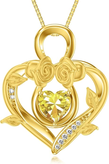 Midari 18K Gold Heart Birthstone Necklace 18K Gold Infinity Rose Necklace Birthday Christmas Jewelry Gifts for Women Wife Her Daughter Mom