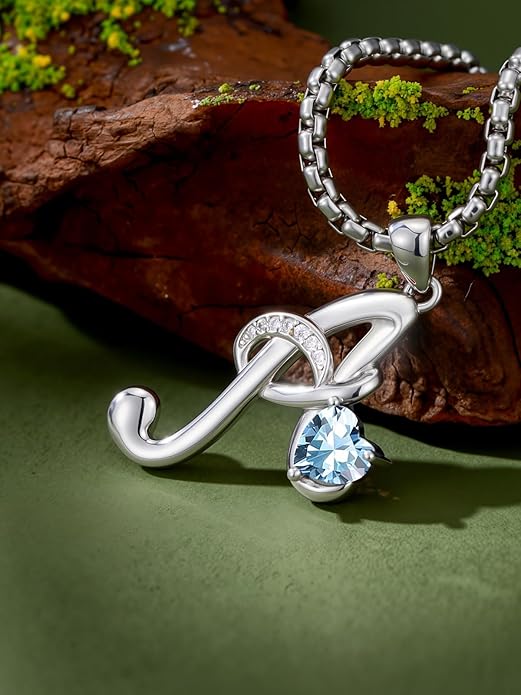 Valentines Day Gifts for Women Alphabet A to Z Initial Birthstone Pendant Necklaces for Women - 18k White Gold Plated Personalized Name Jewelry Valentine Mothers Day Birthday Gifts for Women Her Girlfriend