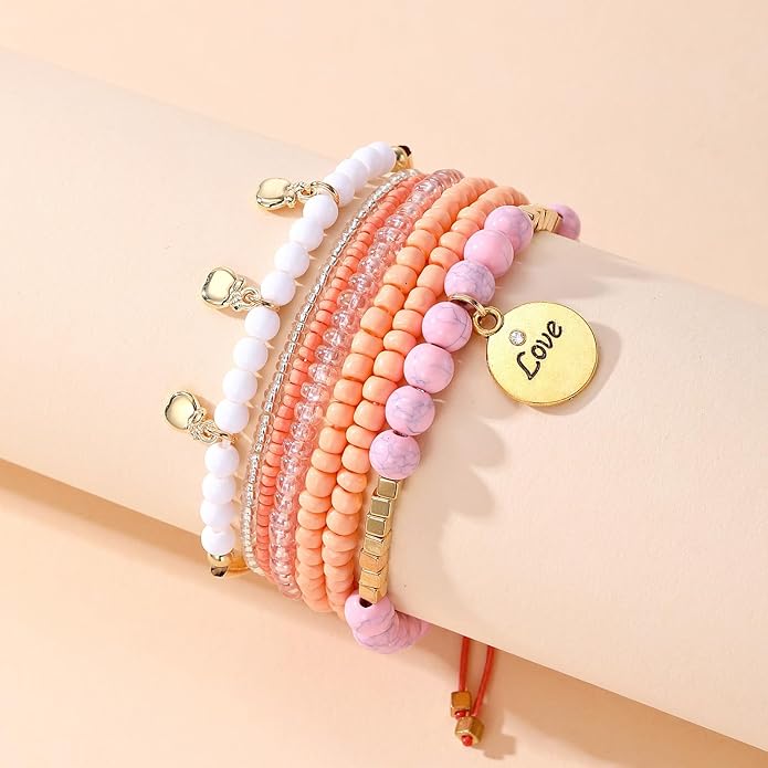 MengPa Beaded Bracelets for Women Trendy Stacks Boho Bead Bracelet Pack Friendship Jewelry