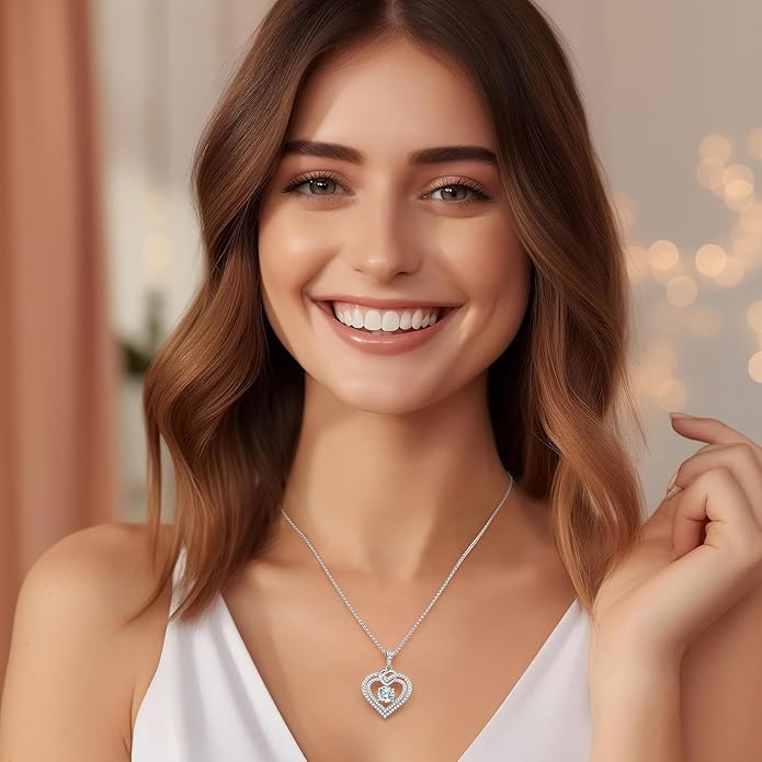 OOBEE Valentines Day Gift Moissanite Heart Necklaces for Women, 1- 4 Carat Moissanite 925 Sterling Silver 14K Gold Plated Pendant Necklace, Ideal Anniversary Birthday Christmas Mothers Day Jewelry Gifts for Mom Wife Her Girlfriend Daughter