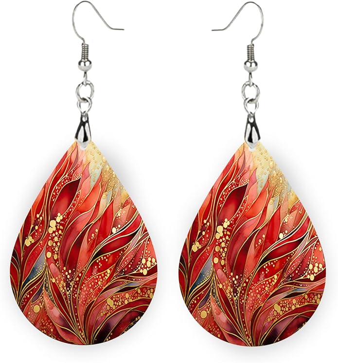 Teardrop Wood Earrings Light Weight Printed Image Dangle Jewelry, Fun and Funky Earrings