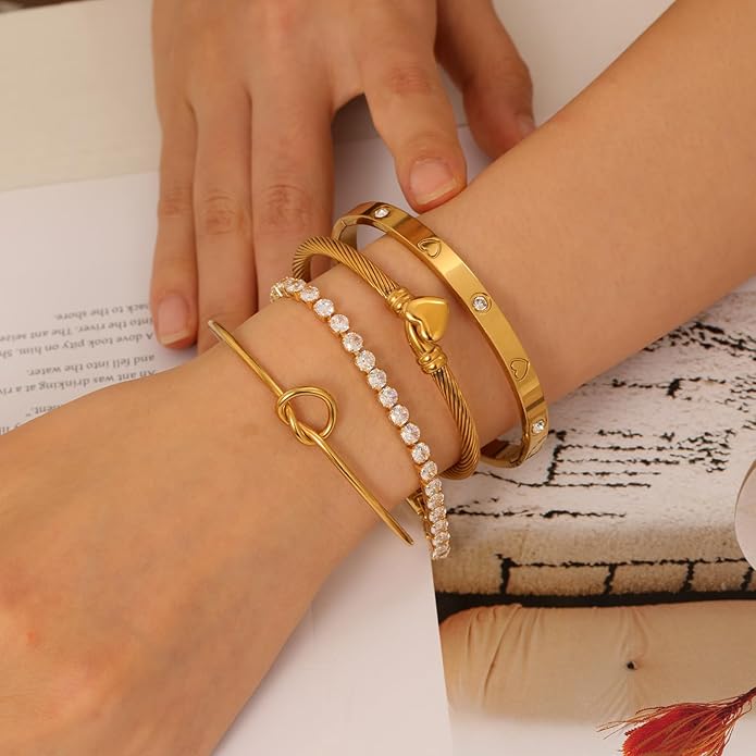 18 K Gold Plated Love Bangle Bracelet Stack Cuff Jewelry for Women Jewelry Set for Women Gift with Box