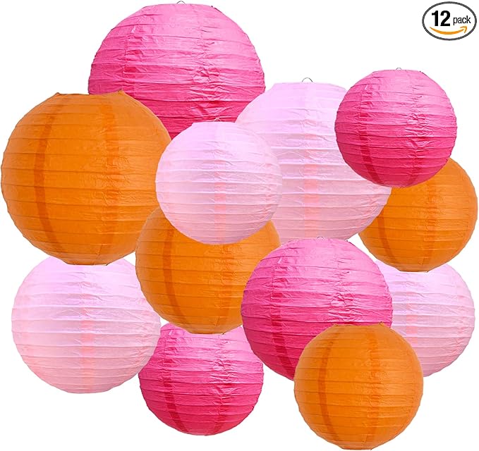 BEISHIDA Pink Orange Paper Lanterns 12Pcs 4/6/8/10 Inch Round Chinese Lamp | by Beishida