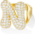 KissYan Bubble Initial Ring Valentines Day Gifts for Women, 14k Gold Plate Balloon Jumbo Letter Rings Open Adjustable Dainty Pave CZ Personalized Fashion Trendy Statement Jewelry