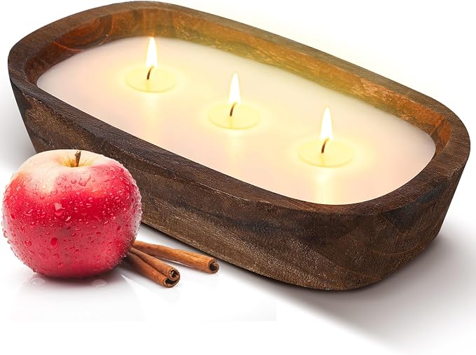 Threlaco 1 Pack 10 Inch Wood Dough Bowl Candles Home Rustic Dough Bowl Soy by Threlaco