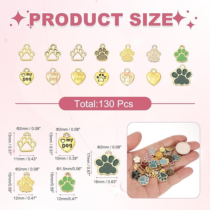 MECCANIXITY Dog Paw Print Charms, Alloy Enamel Footprint Pendants Animal Footprint Pendant for Jewelry Making