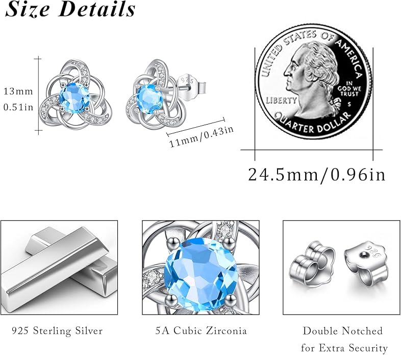 MEDWISE 925 Sterling Silver Birthstone Stud Earrings for Women Birthday Jewelry Gifts for Daughter Mother Women Valentines Day Gifts for Her