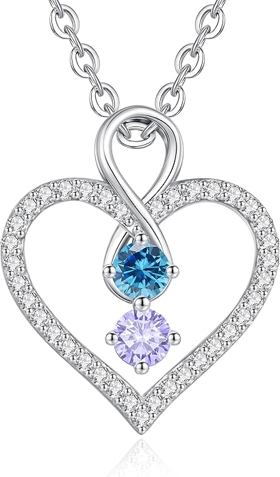 LOUISA SECRET Infinity Double Birthstone Necklace, 925 Sterling Silver Tiny Pendant Heart Necklace for Women Wife Her, Best Jewelry Gift Heart Jewelry Meaningful Gift for Valentine's Day, Christmas, Birthday Anniversary