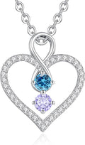 LOUISA SECRET Infinity Double Birthstone Necklace, 925 Sterling Silver Tiny Pendant Heart Necklace for Women Wife Her, Best Jewelry Gift Heart Jewelry Meaningful Gift for Valentine's Day, Christmas, Birthday Anniversary
