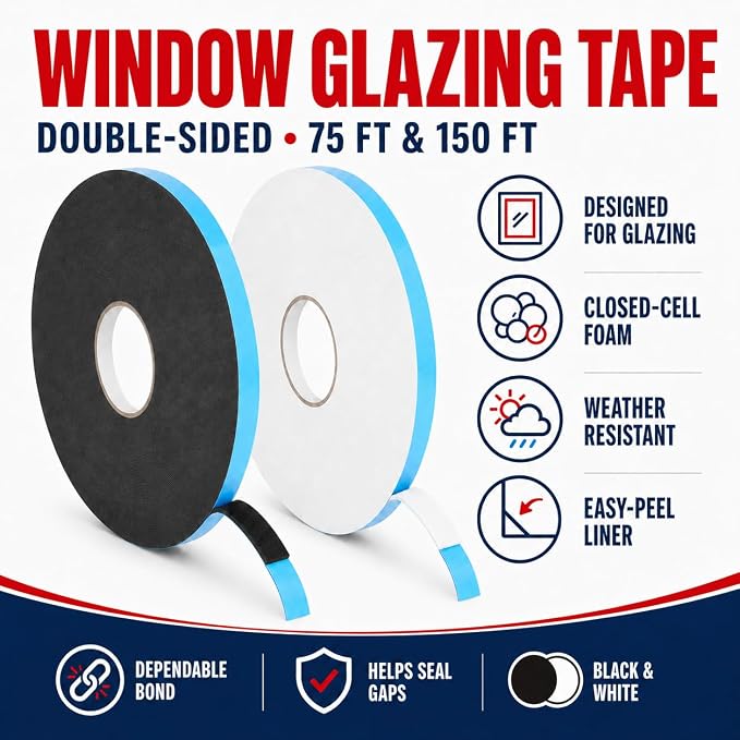 GGR Supplies DC-PEF06P Double Sided Window Glazing Tape, 1/16 Inch Thick x 3/4 - Image 2