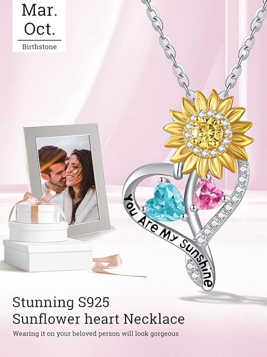 Valentine's Day Gifts for Wife 925 Sterling Silver Double Birthstone Pendant Necklaces I Love You for Always and Forever Necklace Anniversary Birthday Gifts for Wife Girlfriend Mom Her