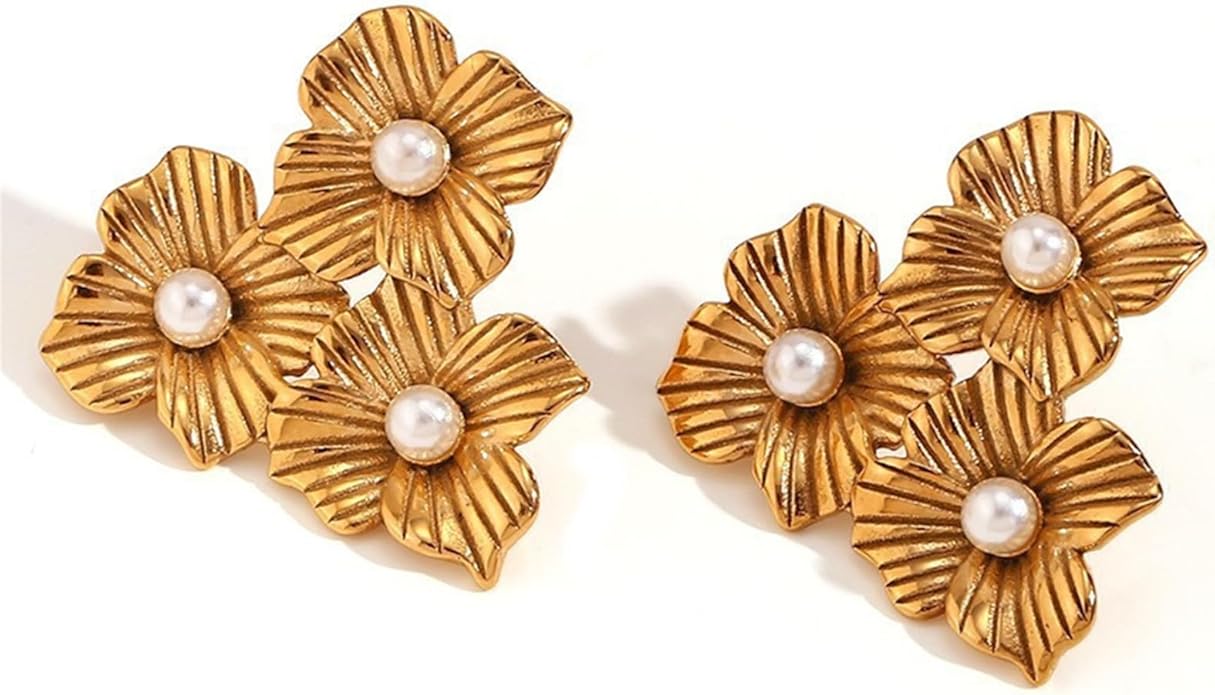Gold Flower Statement Earrings for Women, Large Chunky Bohomian Summer Beach Floral Earring, Irregular Bold Exaggerated Earrings